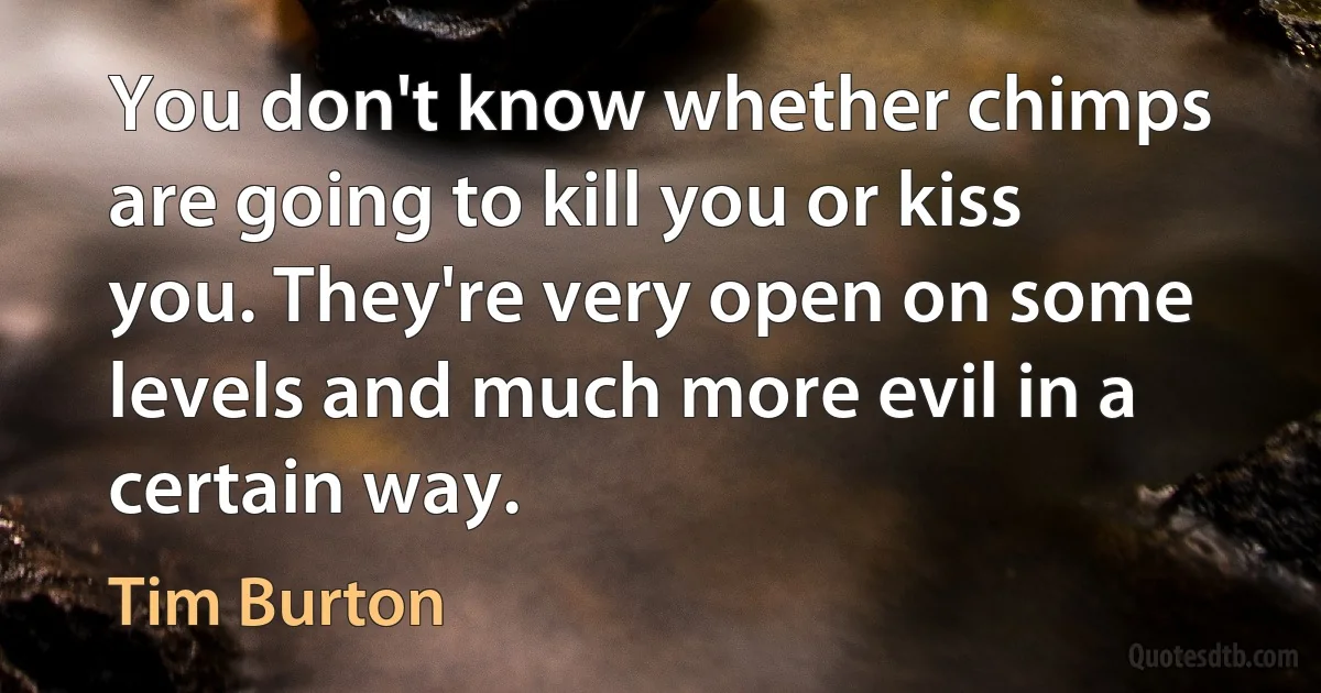 You don't know whether chimps are going to kill you or kiss you. They're very open on some levels and much more evil in a certain way. (Tim Burton)