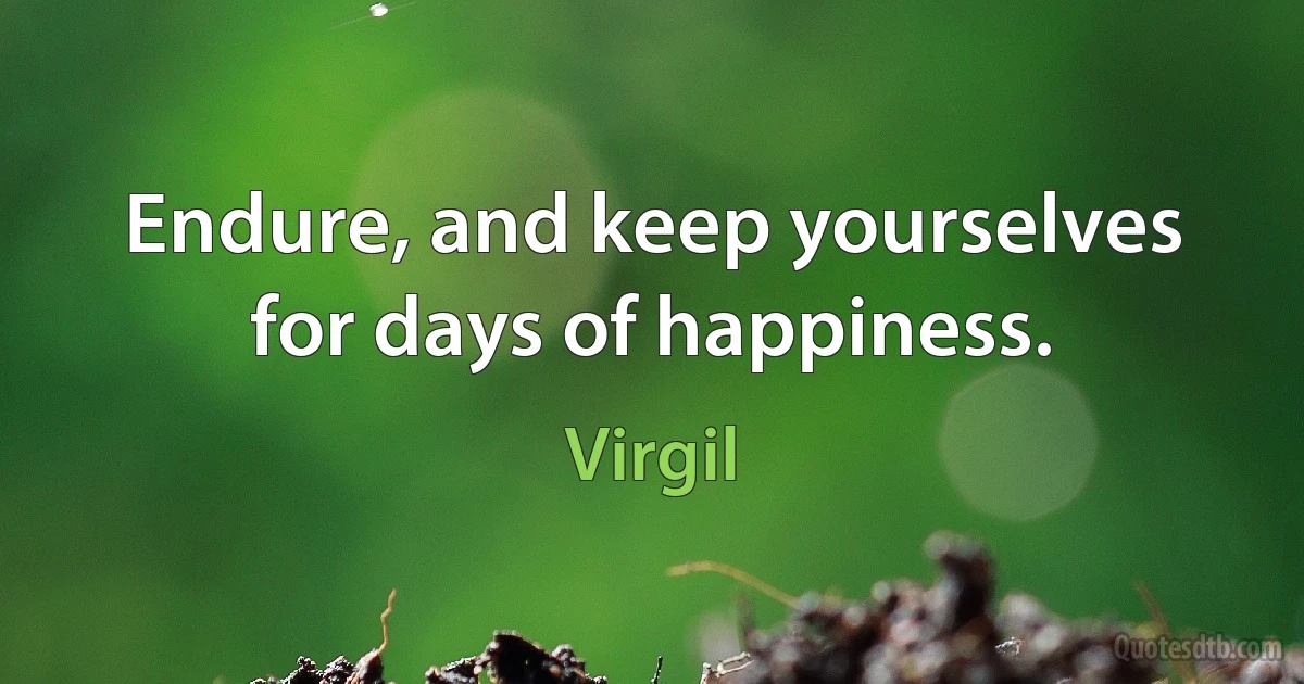 Endure, and keep yourselves for days of happiness. (Virgil)