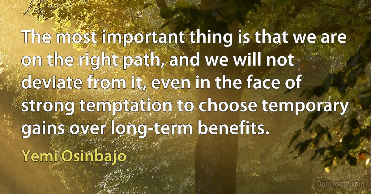 The most important thing is that we are on the right path, and we will not deviate from it, even in the face of strong temptation to choose temporary gains over long-term benefits. (Yemi Osinbajo)