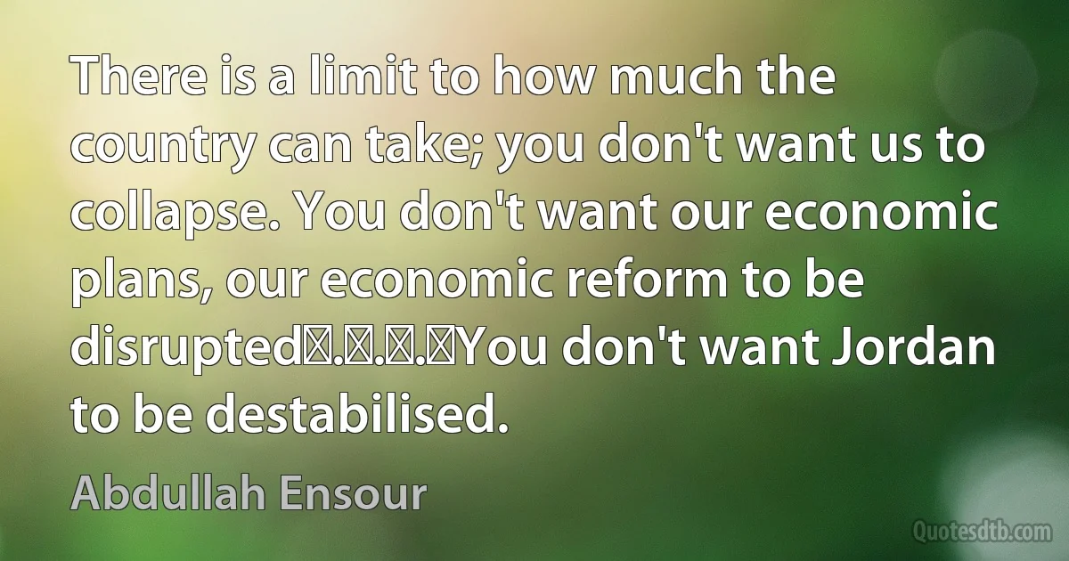 There is a limit to how much the country can take; you don't want us to collapse. You don't want our economic plans, our economic reform to be disrupted . . . You don't want Jordan to be destabilised. (Abdullah Ensour)