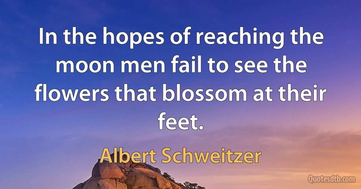 In the hopes of reaching the moon men fail to see the flowers that blossom at their feet. (Albert Schweitzer)