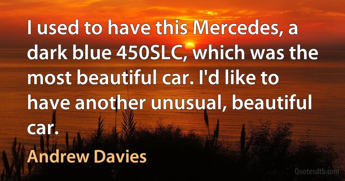 I used to have this Mercedes, a dark blue 450SLC, which was the most beautiful car. I'd like to have another unusual, beautiful car. (Andrew Davies)