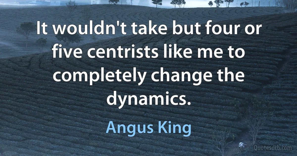 It wouldn't take but four or five centrists like me to completely change the dynamics. (Angus King)