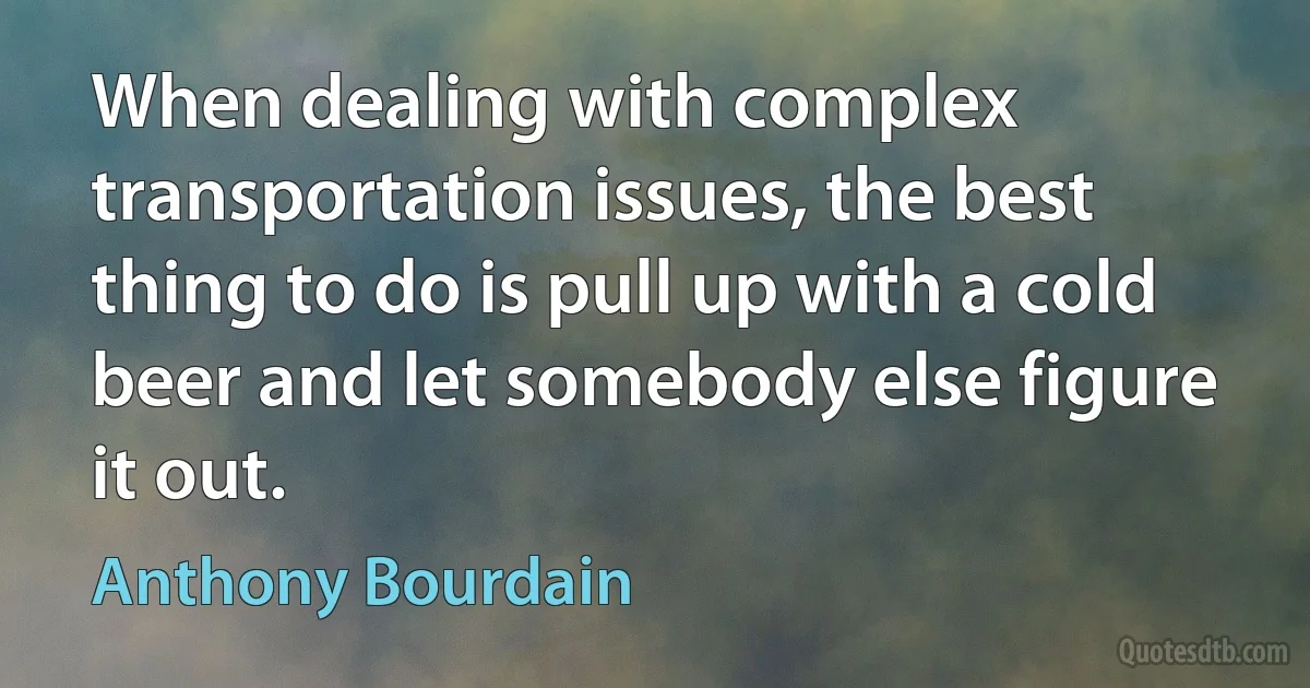 When dealing with complex transportation issues, the best thing to do is pull up with a cold beer and let somebody else figure it out. (Anthony Bourdain)