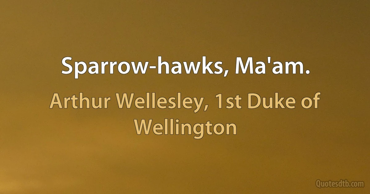 Sparrow-hawks, Ma'am. (Arthur Wellesley, 1st Duke of Wellington)