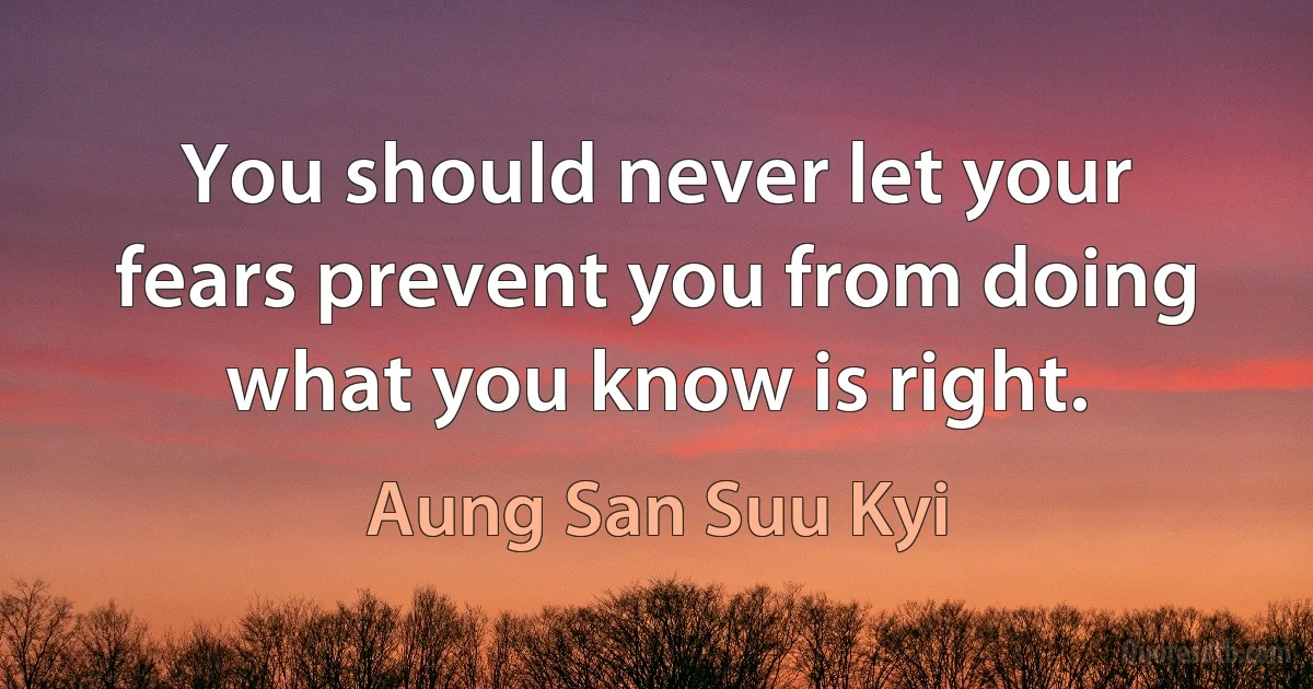 You should never let your fears prevent you from doing what you know is right. (Aung San Suu Kyi)