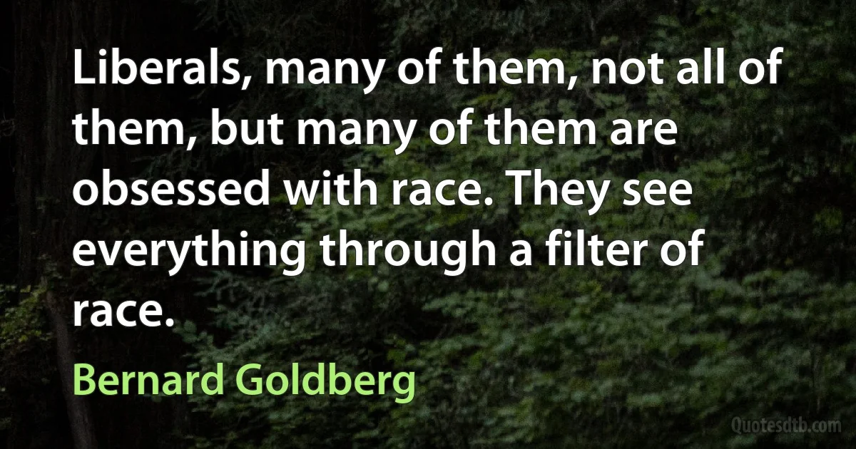 Liberals, many of them, not all of them, but many of them are obsessed with race. They see everything through a filter of race. (Bernard Goldberg)