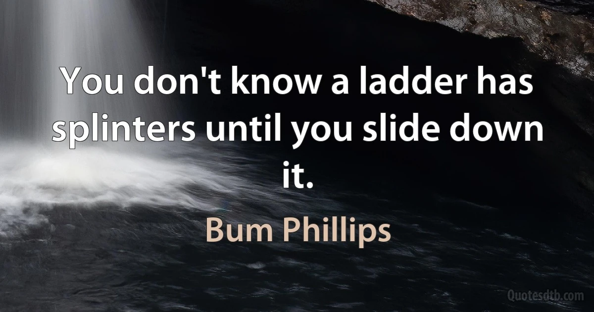 You don't know a ladder has splinters until you slide down it. (Bum Phillips)