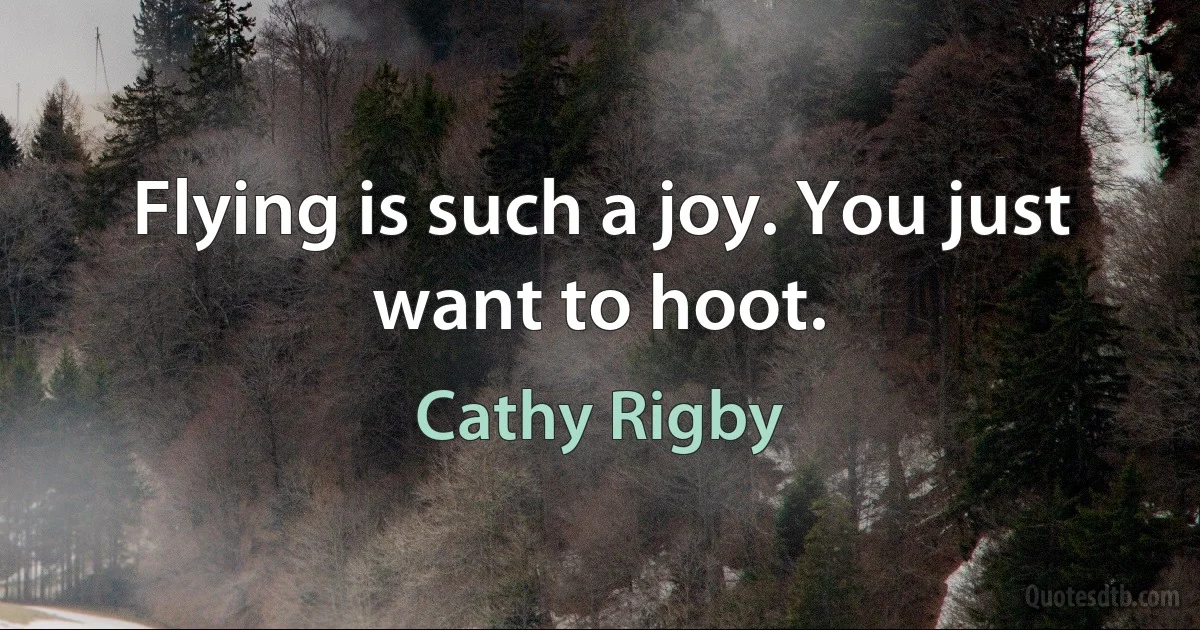 Flying is such a joy. You just want to hoot. (Cathy Rigby)