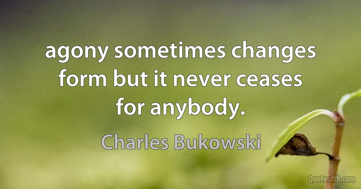 agony sometimes changes form but it never ceases for anybody. (Charles Bukowski)