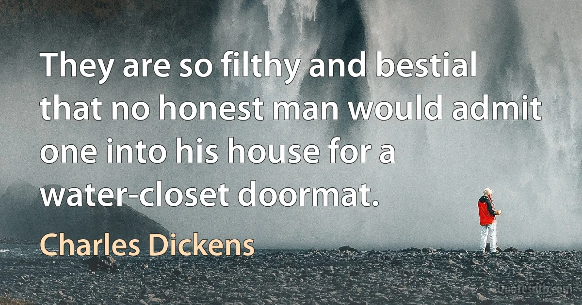 They are so filthy and bestial that no honest man would admit one into his house for a water-closet doormat. (Charles Dickens)