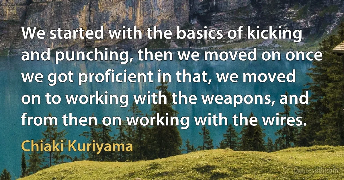 We started with the basics of kicking and punching, then we moved on once we got proficient in that, we moved on to working with the weapons, and from then on working with the wires. (Chiaki Kuriyama)