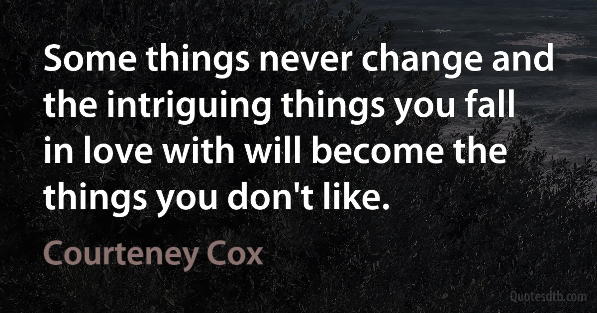 Some things never change and the intriguing things you fall in love with will become the things you don't like. (Courteney Cox)