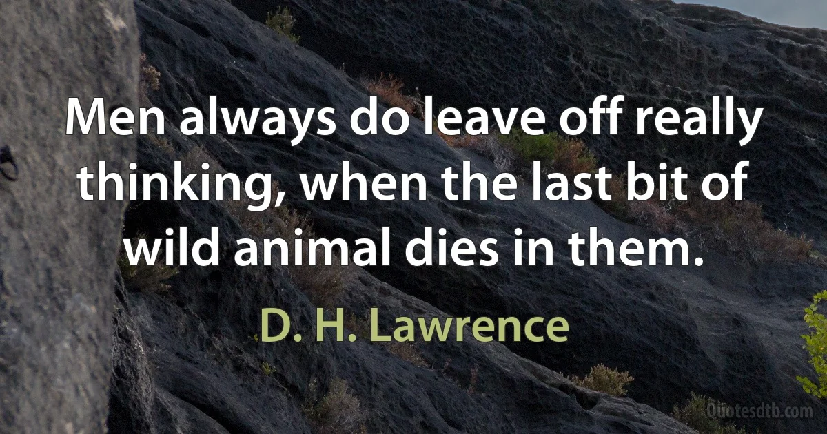 Men always do leave off really thinking, when the last bit of wild animal dies in them. (D. H. Lawrence)