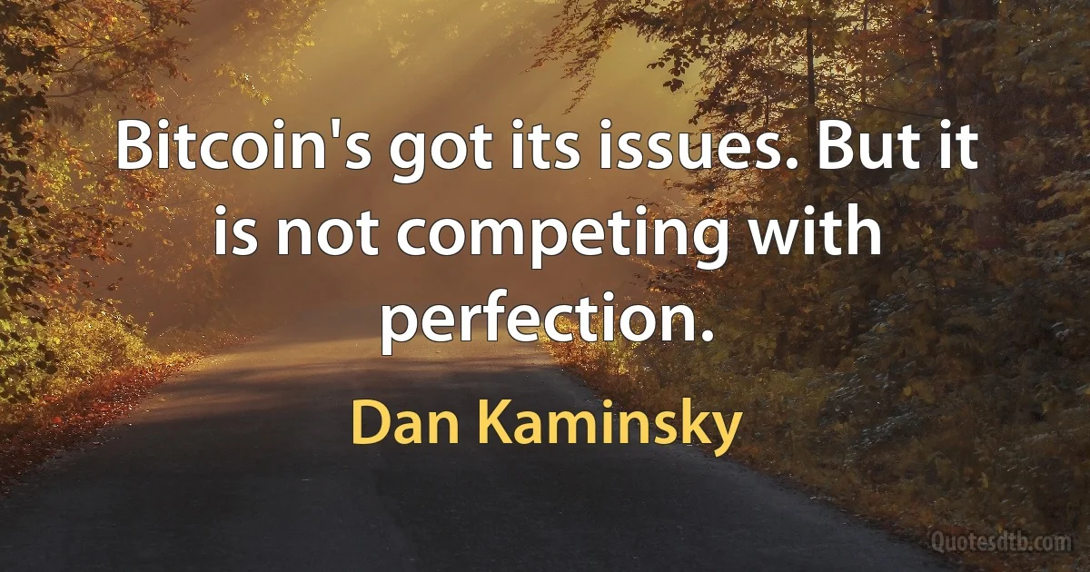 Bitcoin's got its issues. But it is not competing with perfection. (Dan Kaminsky)