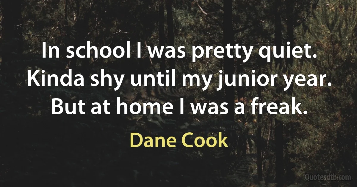 In school I was pretty quiet. Kinda shy until my junior year. But at home I was a freak. (Dane Cook)