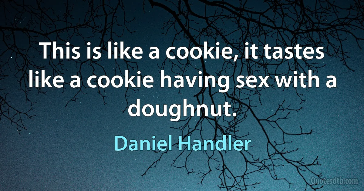 This is like a cookie, it tastes like a cookie having sex with a doughnut. (Daniel Handler)