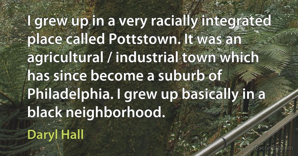 I grew up in a very racially integrated place called Pottstown. It was an agricultural / industrial town which has since become a suburb of Philadelphia. I grew up basically in a black neighborhood. (Daryl Hall)