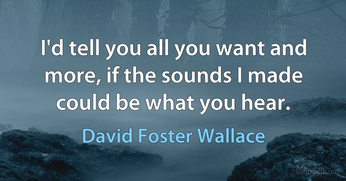 I'd tell you all you want and more, if the sounds I made could be what you hear. (David Foster Wallace)