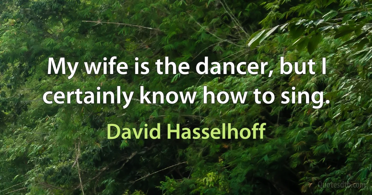 My wife is the dancer, but I certainly know how to sing. (David Hasselhoff)