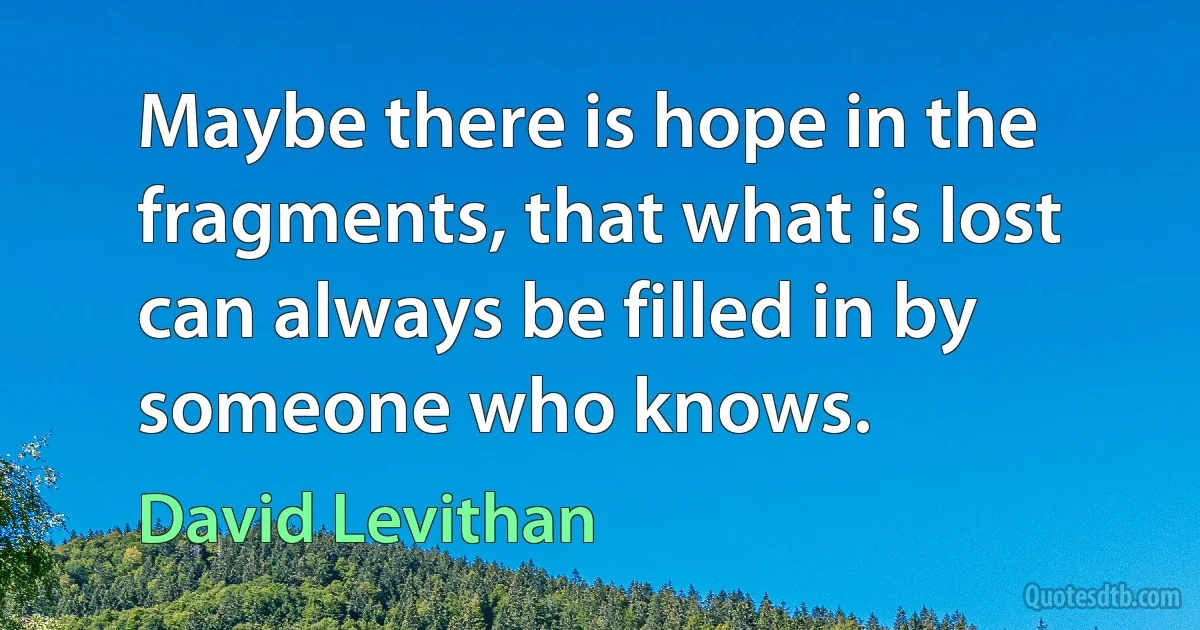 Maybe there is hope in the fragments, that what is lost can always be filled in by someone who knows. (David Levithan)