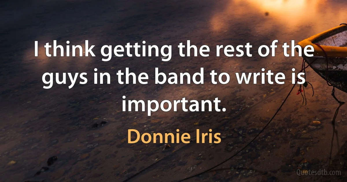 I think getting the rest of the guys in the band to write is important. (Donnie Iris)