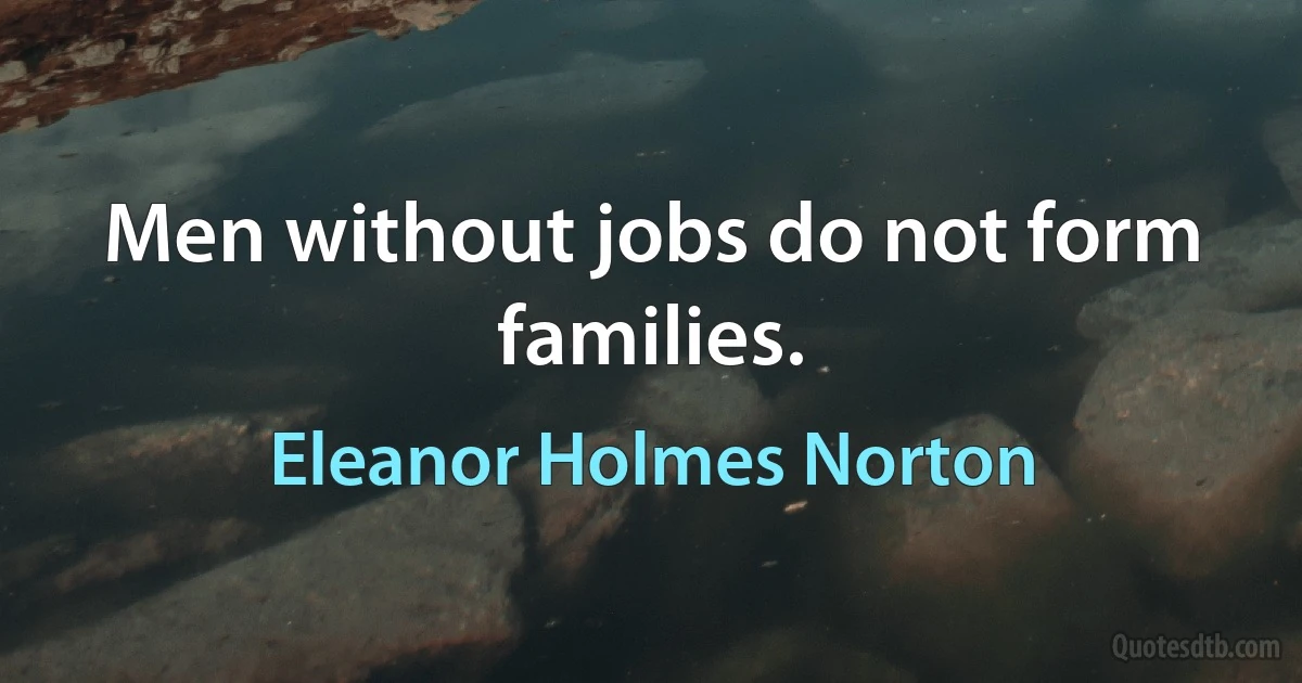 Men without jobs do not form families. (Eleanor Holmes Norton)