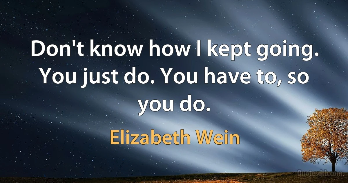 Don't know how I kept going. You just do. You have to, so you do. (Elizabeth Wein)