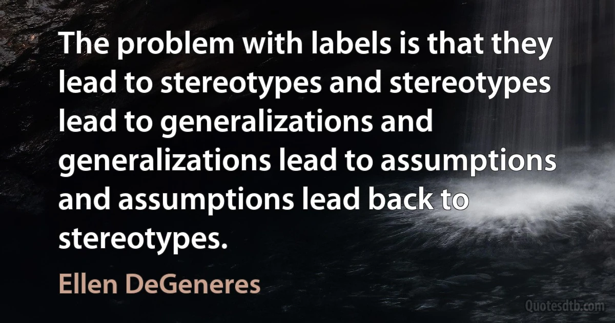 The problem with labels is that they lead to stereotypes and stereotypes lead to generalizations and generalizations lead to assumptions and assumptions lead back to stereotypes. (Ellen DeGeneres)