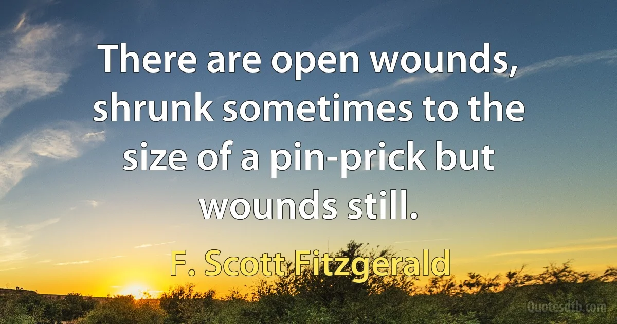 There are open wounds, shrunk sometimes to the size of a pin-prick but wounds still. (F. Scott Fitzgerald)