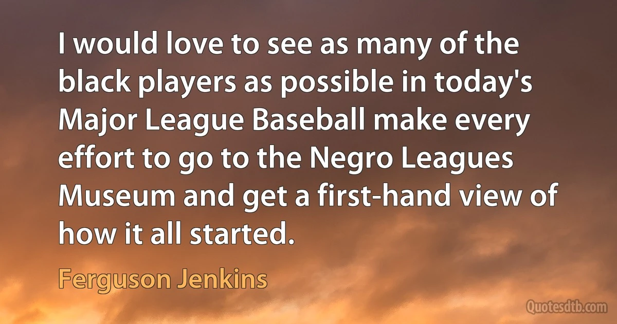 I would love to see as many of the black players as possible in today's Major League Baseball make every effort to go to the Negro Leagues Museum and get a first-hand view of how it all started. (Ferguson Jenkins)