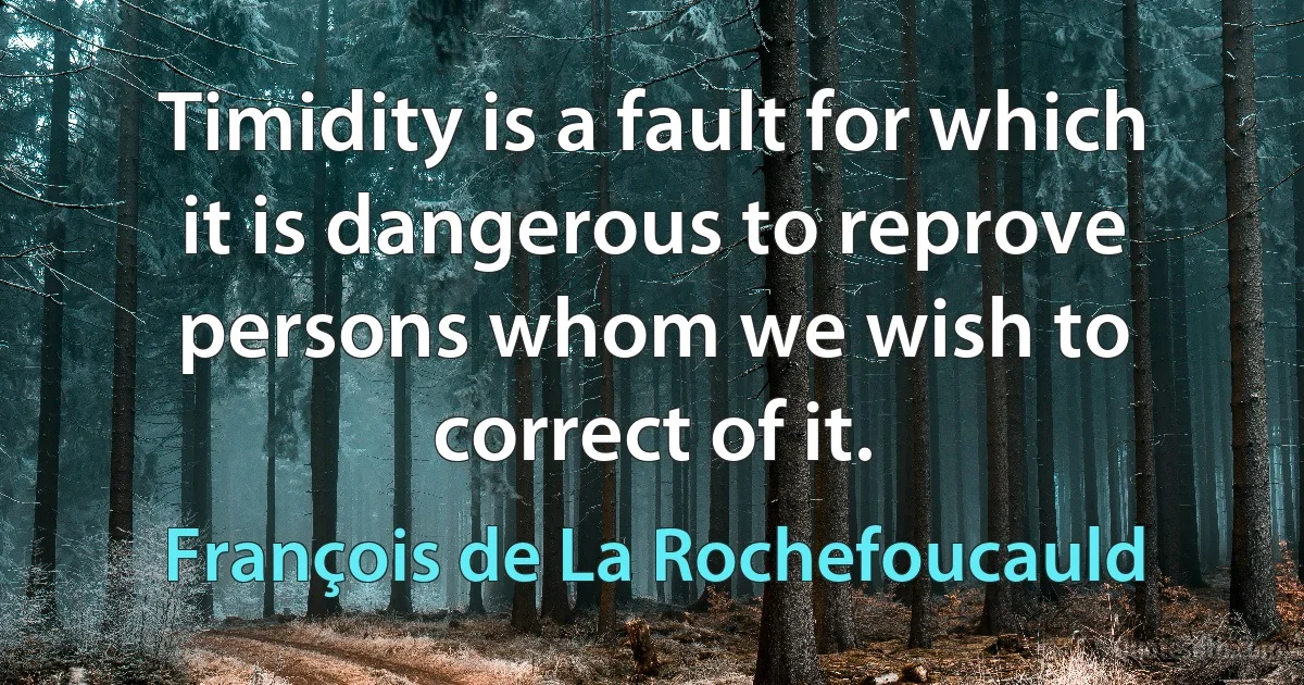 Timidity is a fault for which it is dangerous to reprove persons whom we wish to correct of it. (François de La Rochefoucauld)