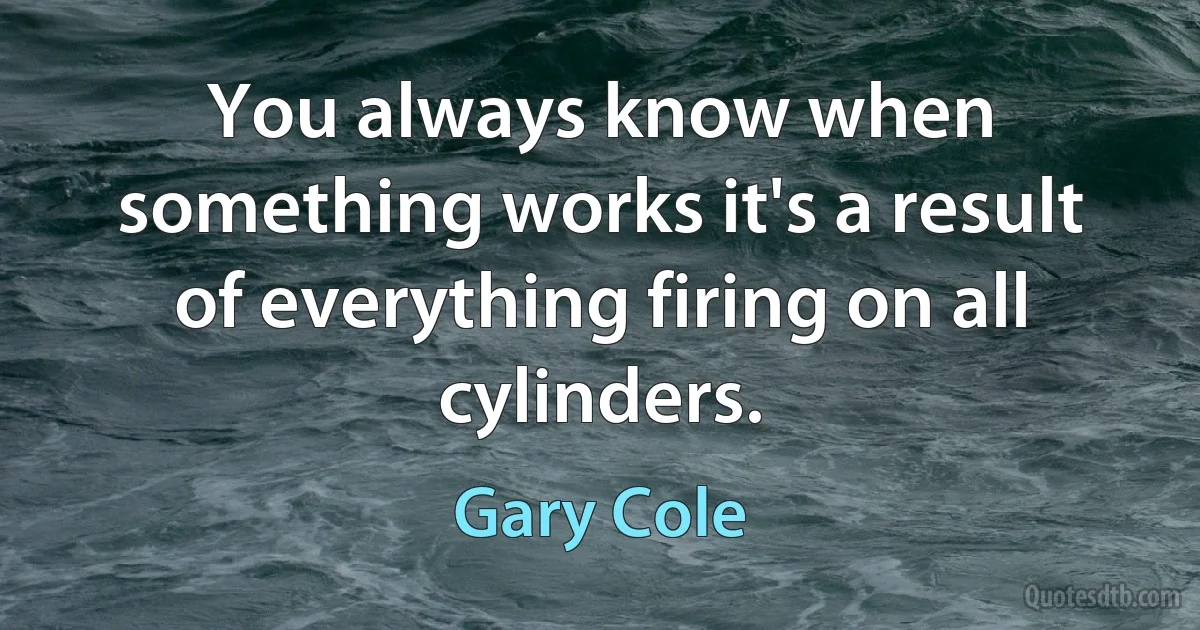 You always know when something works it's a result of everything firing on all cylinders. (Gary Cole)