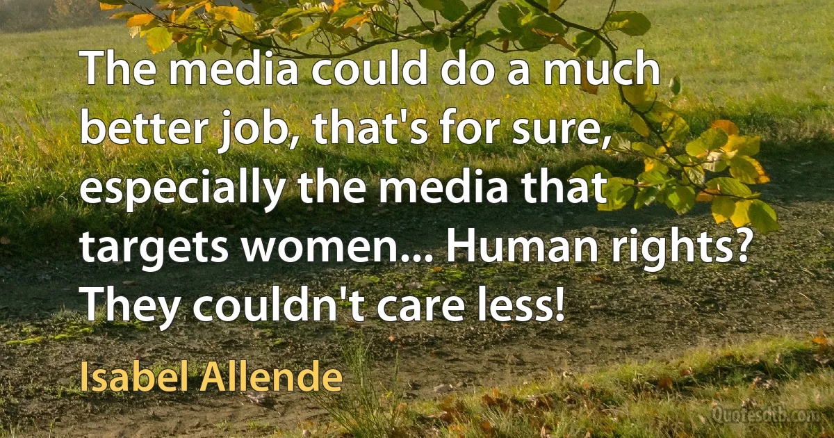 The media could do a much better job, that's for sure, especially the media that targets women... Human rights? They couldn't care less! (Isabel Allende)