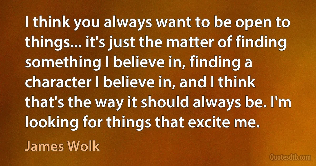 I think you always want to be open to things... it's just the matter of finding something I believe in, finding a character I believe in, and I think that's the way it should always be. I'm looking for things that excite me. (James Wolk)