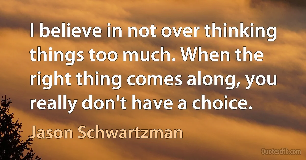 I believe in not over thinking things too much. When the right thing comes along, you really don't have a choice. (Jason Schwartzman)