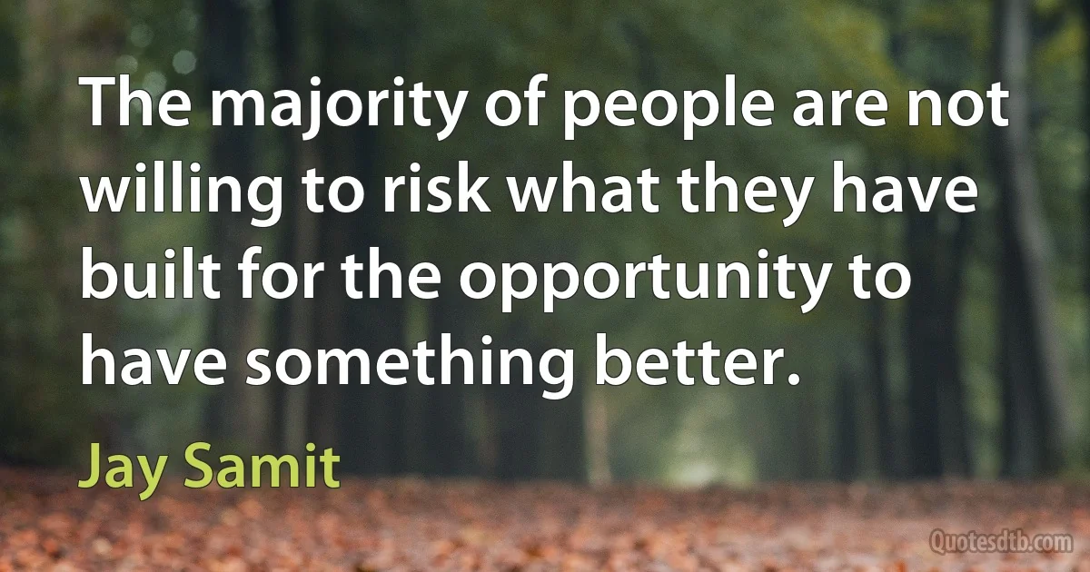 The majority of people are not willing to risk what they have built for the opportunity to have something better. (Jay Samit)