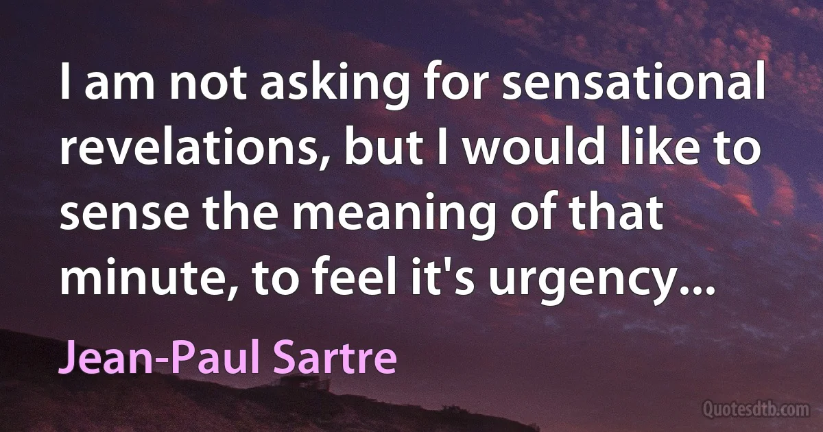 I am not asking for sensational revelations, but I would like to sense the meaning of that minute, to feel it's urgency... (Jean-Paul Sartre)