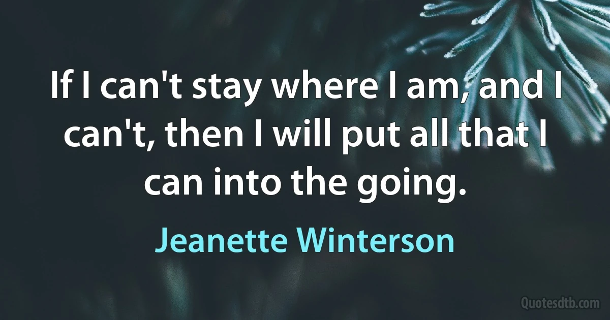 If I can't stay where I am, and I can't, then I will put all that I can into the going. (Jeanette Winterson)