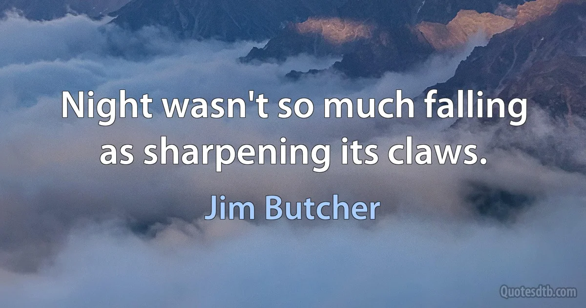 Night wasn't so much falling as sharpening its claws. (Jim Butcher)