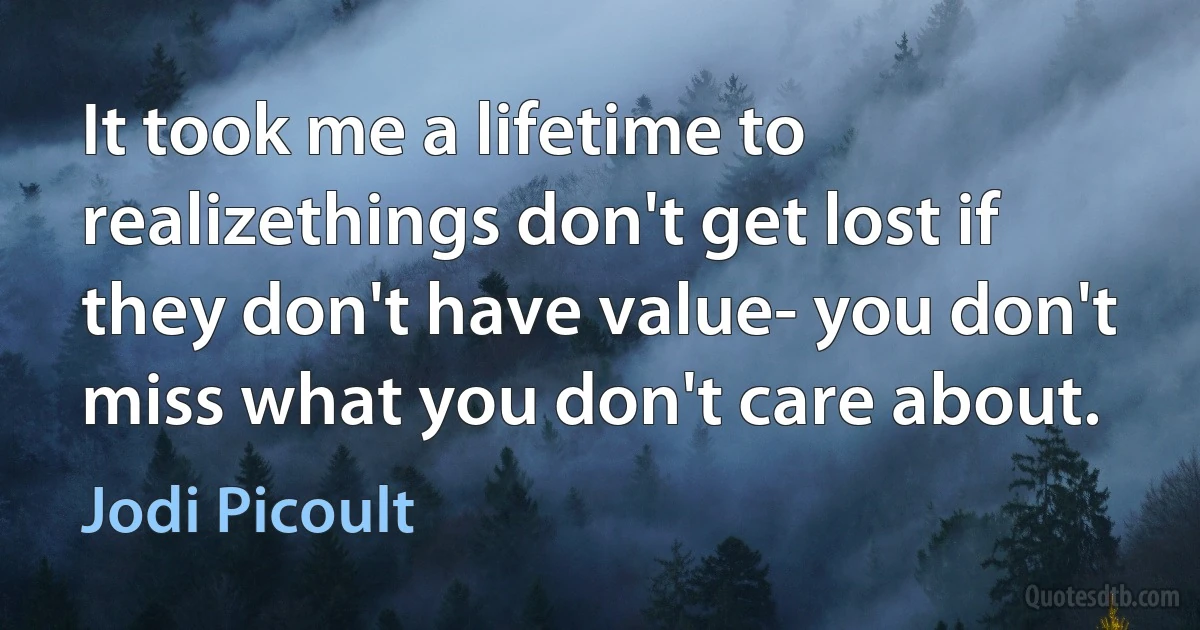 It took me a lifetime to realizethings don't get lost if they don't have value- you don't miss what you don't care about. (Jodi Picoult)