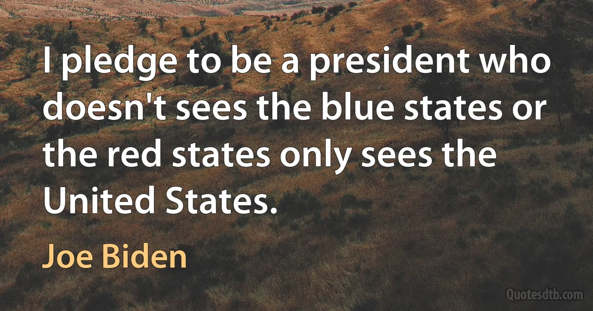 I pledge to be a president who doesn't sees the blue states or the red states only sees the United States. (Joe Biden)