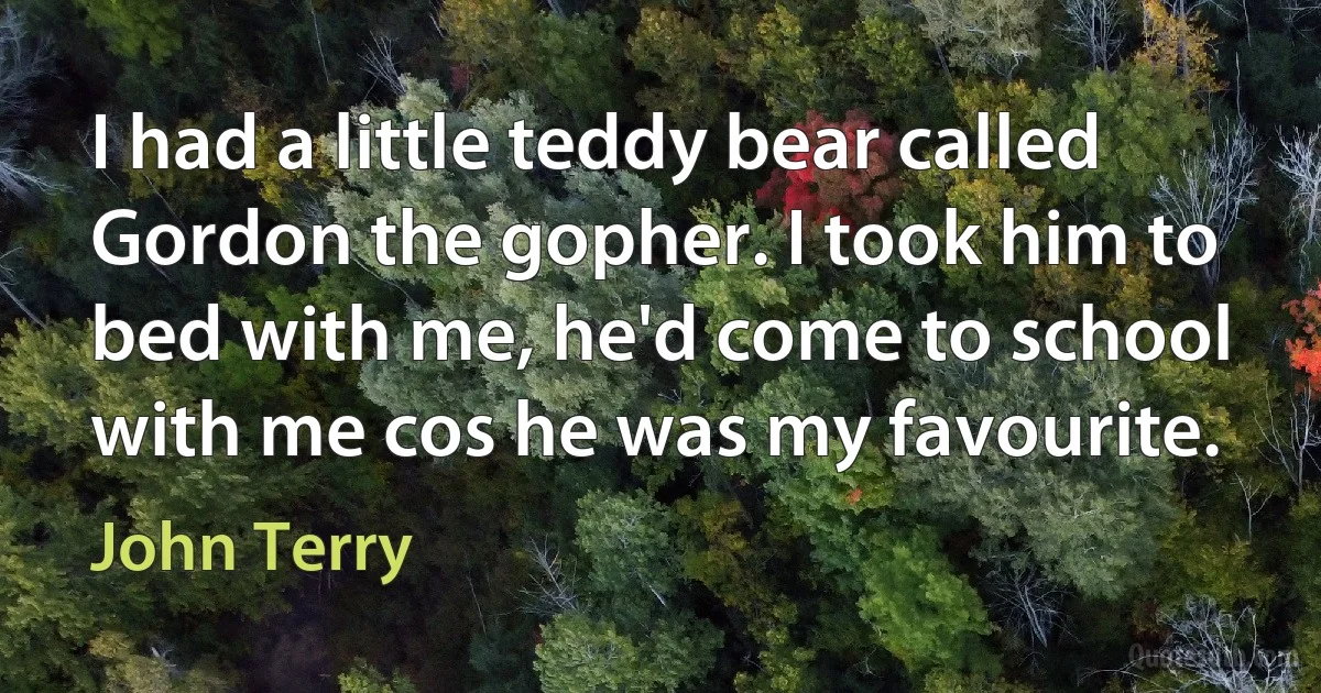 I had a little teddy bear called Gordon the gopher. I took him to bed with me, he'd come to school with me cos he was my favourite. (John Terry)