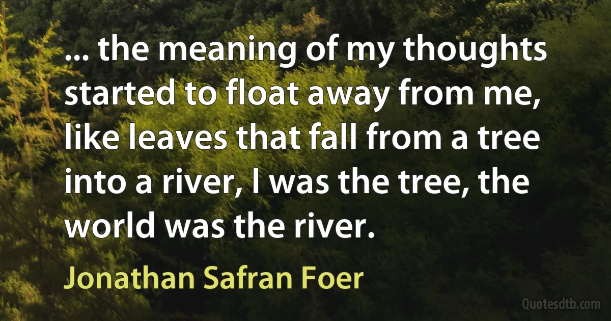 ... the meaning of my thoughts started to float away from me, like leaves that fall from a tree into a river, I was the tree, the world was the river. (Jonathan Safran Foer)