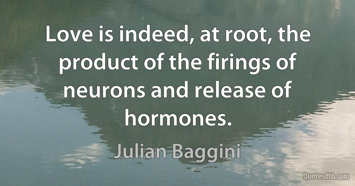 Love is indeed, at root, the product of the firings of neurons and release of hormones. (Julian Baggini)