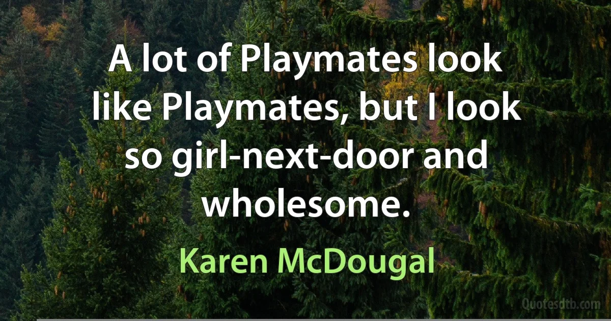 A lot of Playmates look like Playmates, but I look so girl-next-door and wholesome. (Karen McDougal)