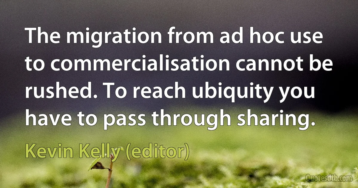 The migration from ad hoc use to commercialisation cannot be rushed. To reach ubiquity you have to pass through sharing. (Kevin Kelly (editor))