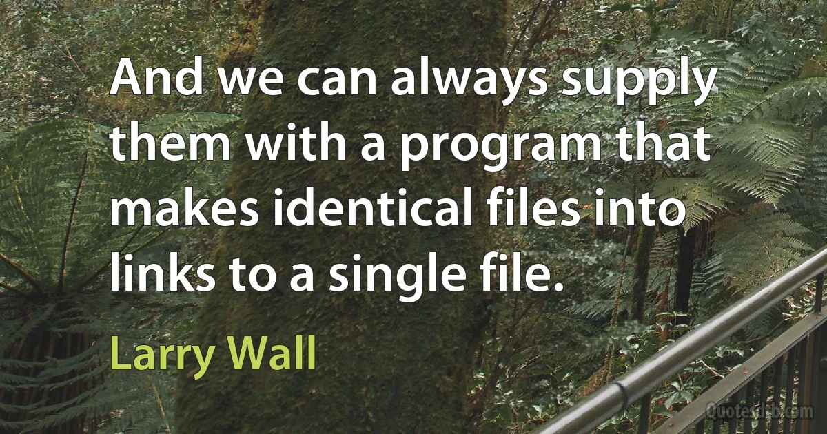 And we can always supply them with a program that makes identical files into links to a single file. (Larry Wall)