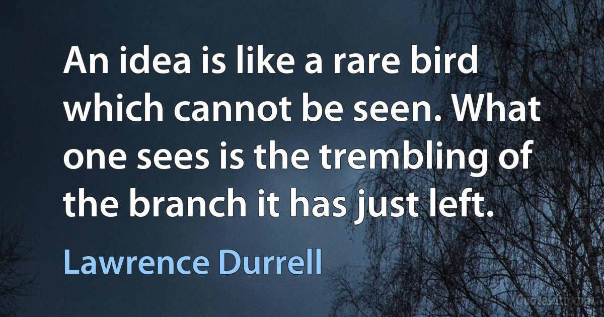 An idea is like a rare bird which cannot be seen. What one sees is the trembling of the branch it has just left. (Lawrence Durrell)