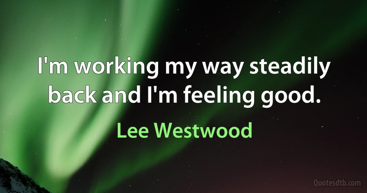 I'm working my way steadily back and I'm feeling good. (Lee Westwood)